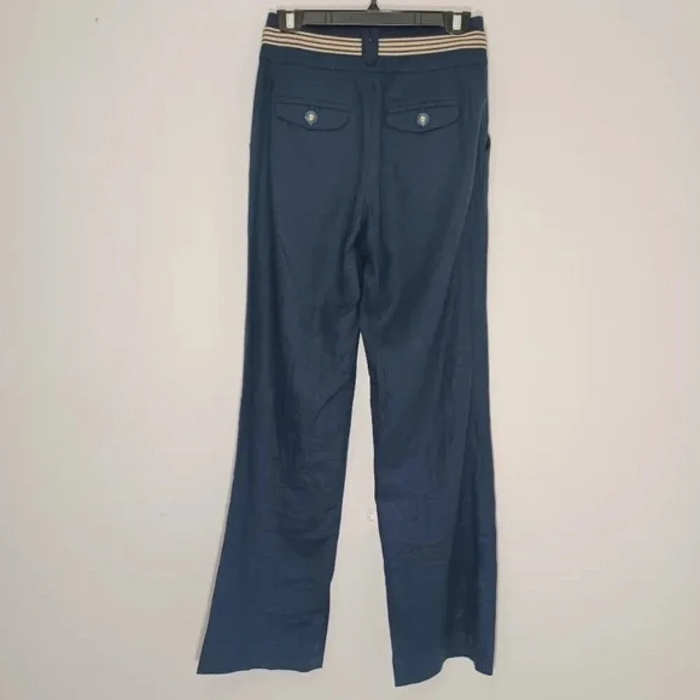 Anthropologie Elevenses High-Rise Navy Linen Blend Pants, Size 2 - Picture 2 of 6